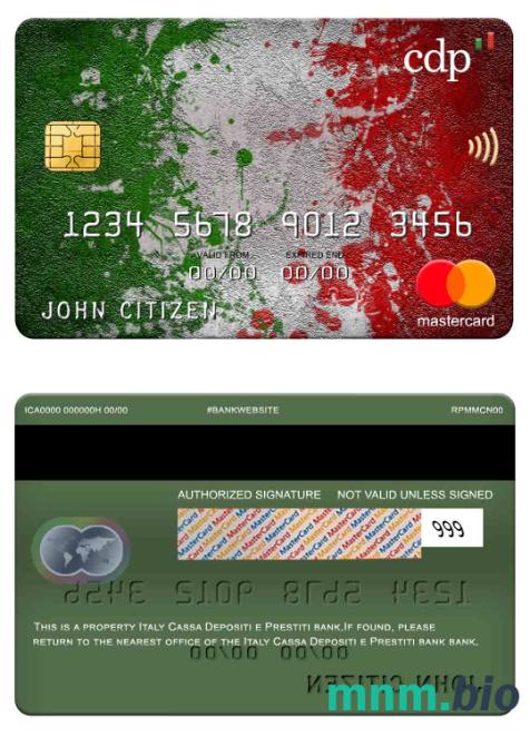 Italy Cassa Depositi e Prestiti bank przykład karty mastercard w formacie PSD